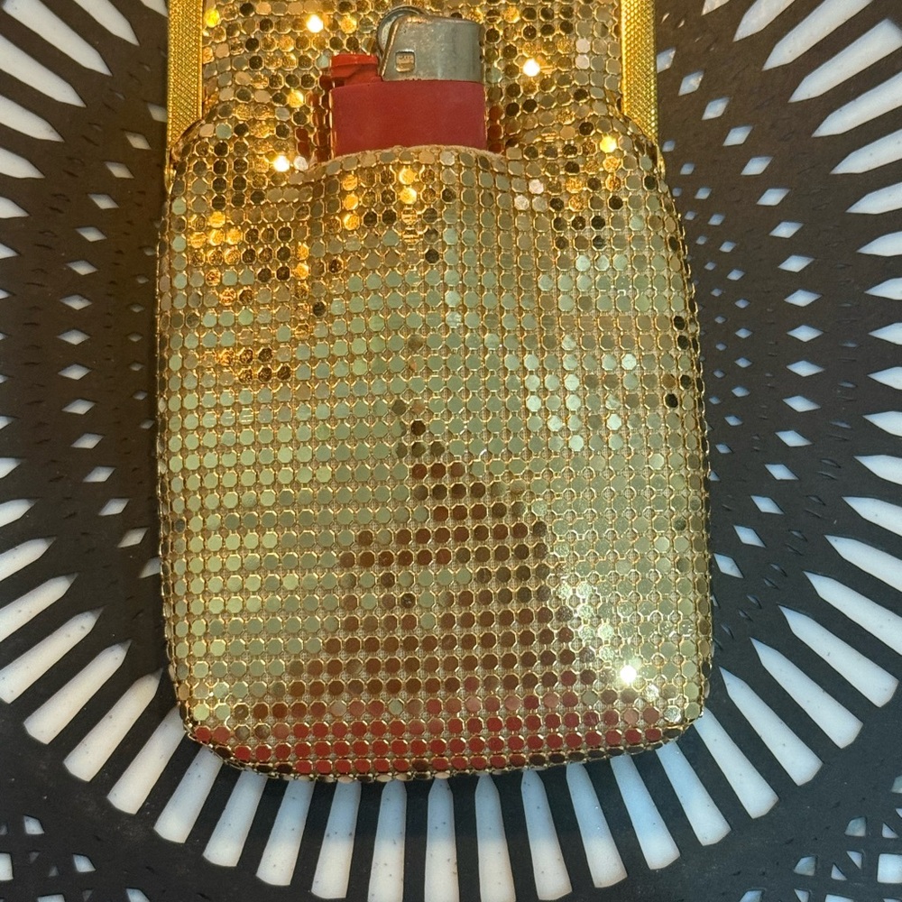 Gold Metal Mesh cigarette case with lighter pocket. Never used. - Picture 7 of 8